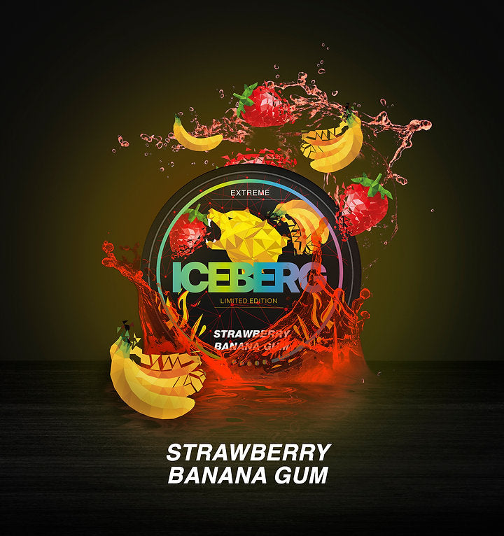 Iceberg Strawberry Banana Gum Nicotine Pouches, Nicotine Pouches UK, Nicotine Pods UK, Cheap Snus UK, 